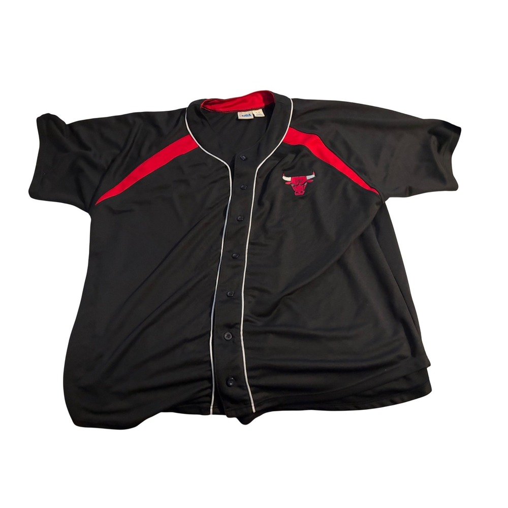 NBA Chicago Bulls Jersey Baseball Style Button Up Black Red Embroidered 3XL